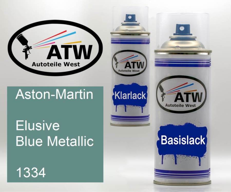 Aston-Martin, Elusive Blue Metallic, 1334: 400ml Sprühdose + 400ml Klarlack - Set, von ATW Autoteile West.